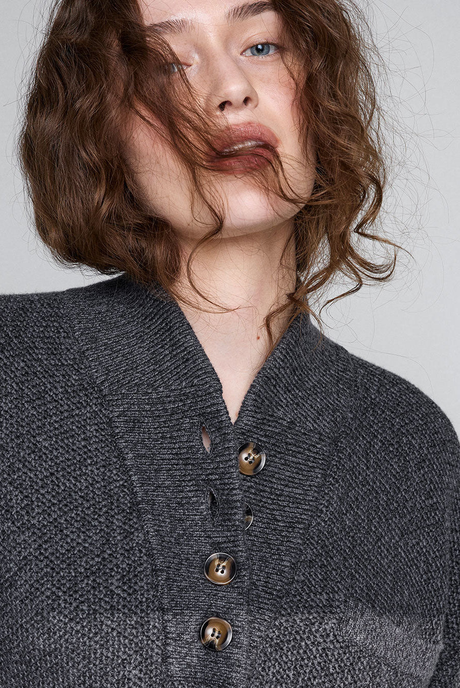 Cozy Cotton Silk Pocket Henley - #Drifting Charcoal