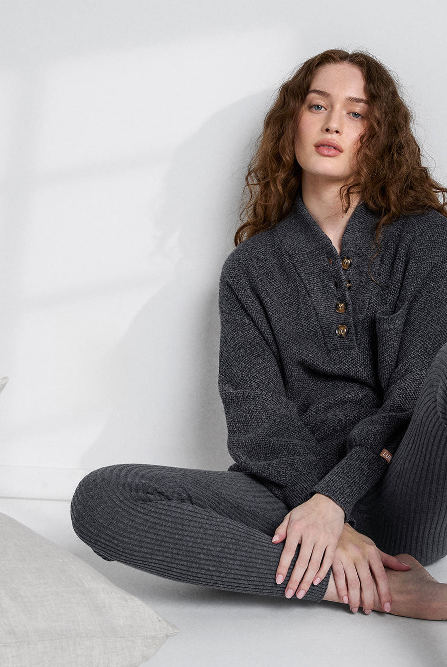 Cozy Cotton Silk Pocket Henley - #Drifting Charcoal