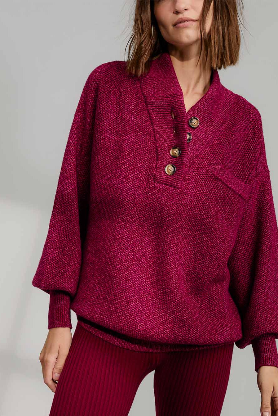 Lunya Loungewear Cottonsilk™ Pocket Henley - #Imperial Garnet Marl