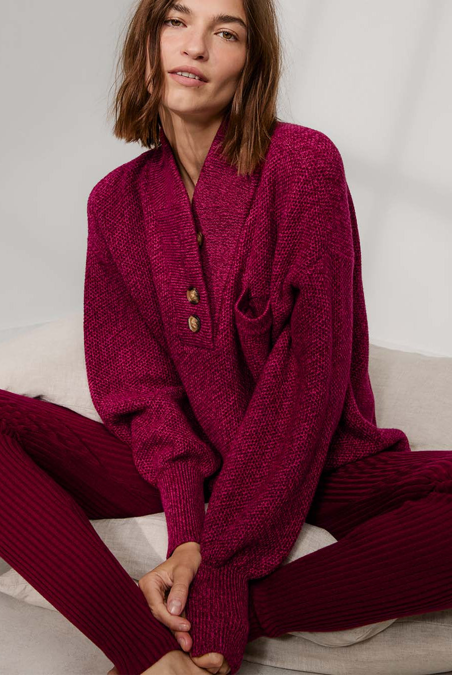 Lunya Loungewear Cottonsilk™ Pocket Henley - #Imperial Garnet Marl