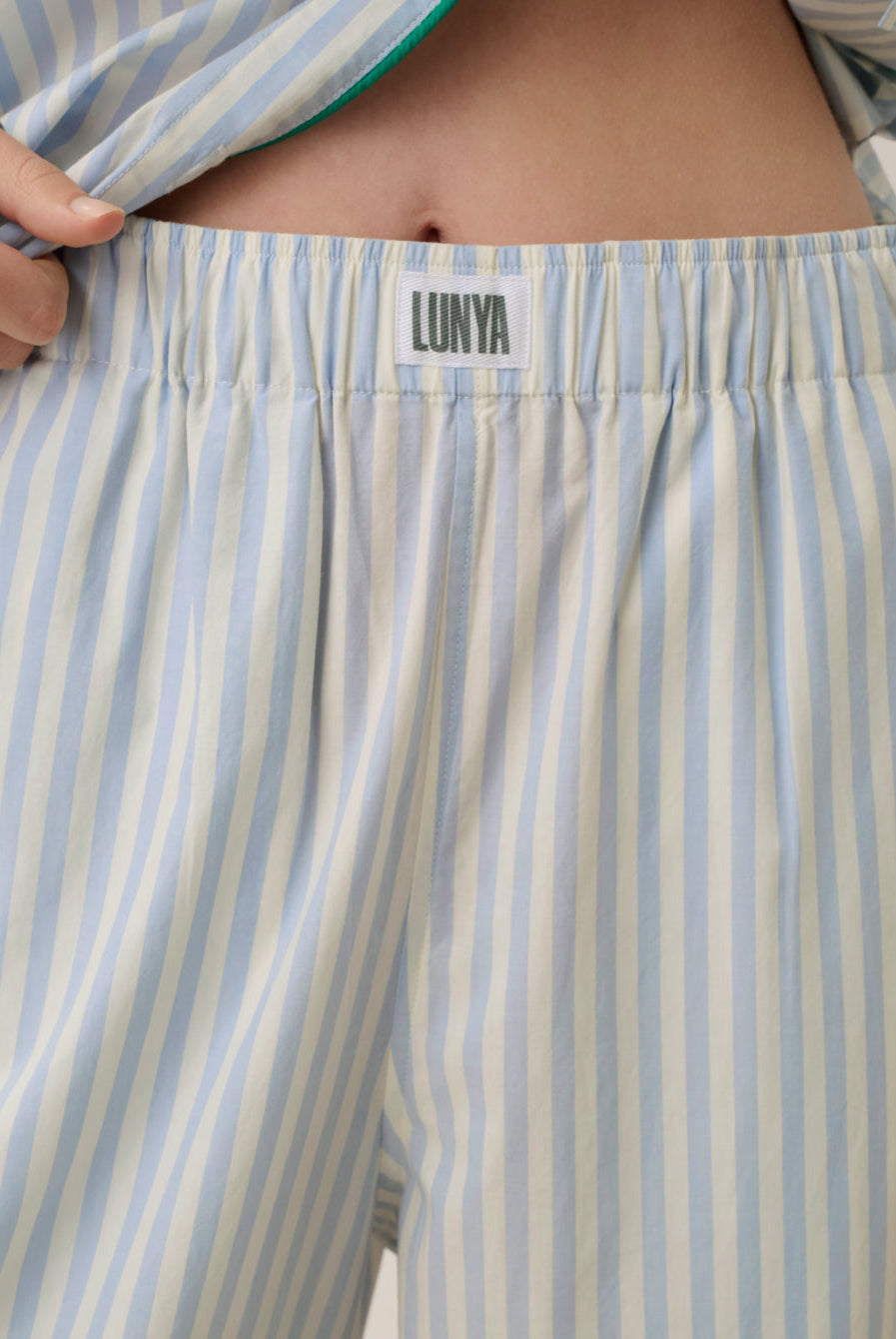 Lunya Pajamas - AIRY COTTON PIPED WIDE LEG PANT #STILLWATER STRIPE / SPRING CLOVER