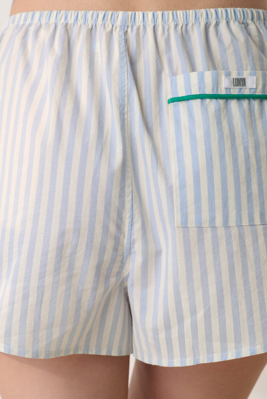 Lunya Pajamas - AIRY COTTON PIPED SHORT #STILLWATER STRIPE / SPRING CLOVER
