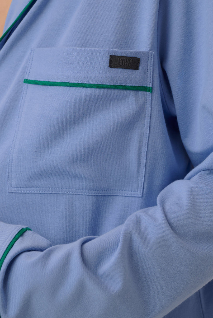 Lunya Pajamas - SLUMBERKNIT™ SHAWL COLLAR BUTTON DOWN PANT SET - #Bluebell Bloom/Spring Clover