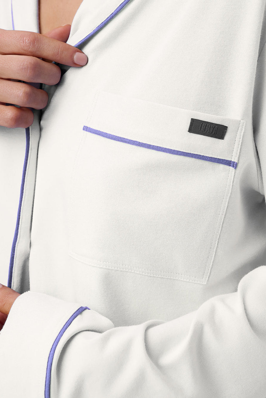 Lunya Pajamas - SLUMBERKNIT™ SHAWL COLLAR BUTTON DOWN PANT SET - #Lunar White/Quiet Lilac