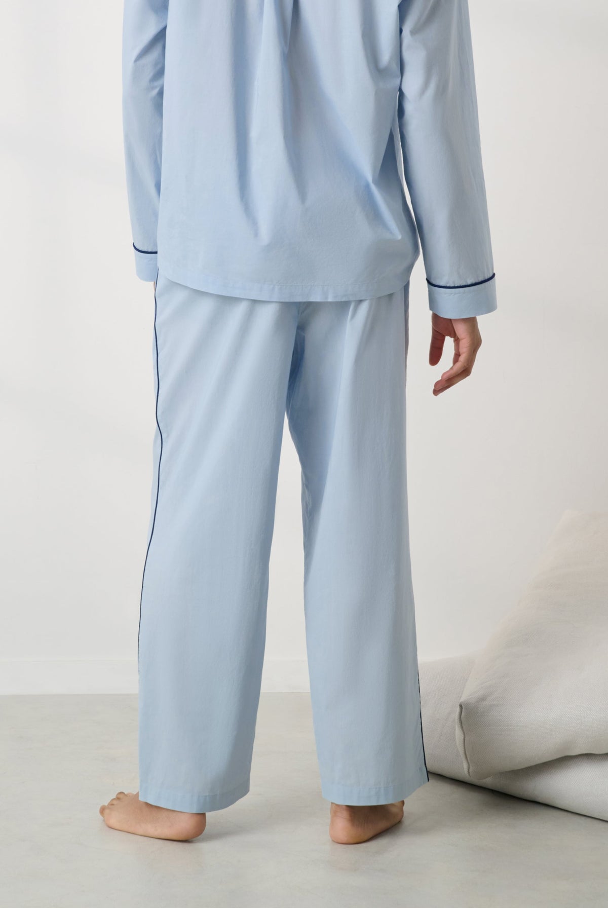 Lunya Men's Pajamas - Men's Airy Cotton Piped PANT - #STEEL BLUE/DEEP BLUE