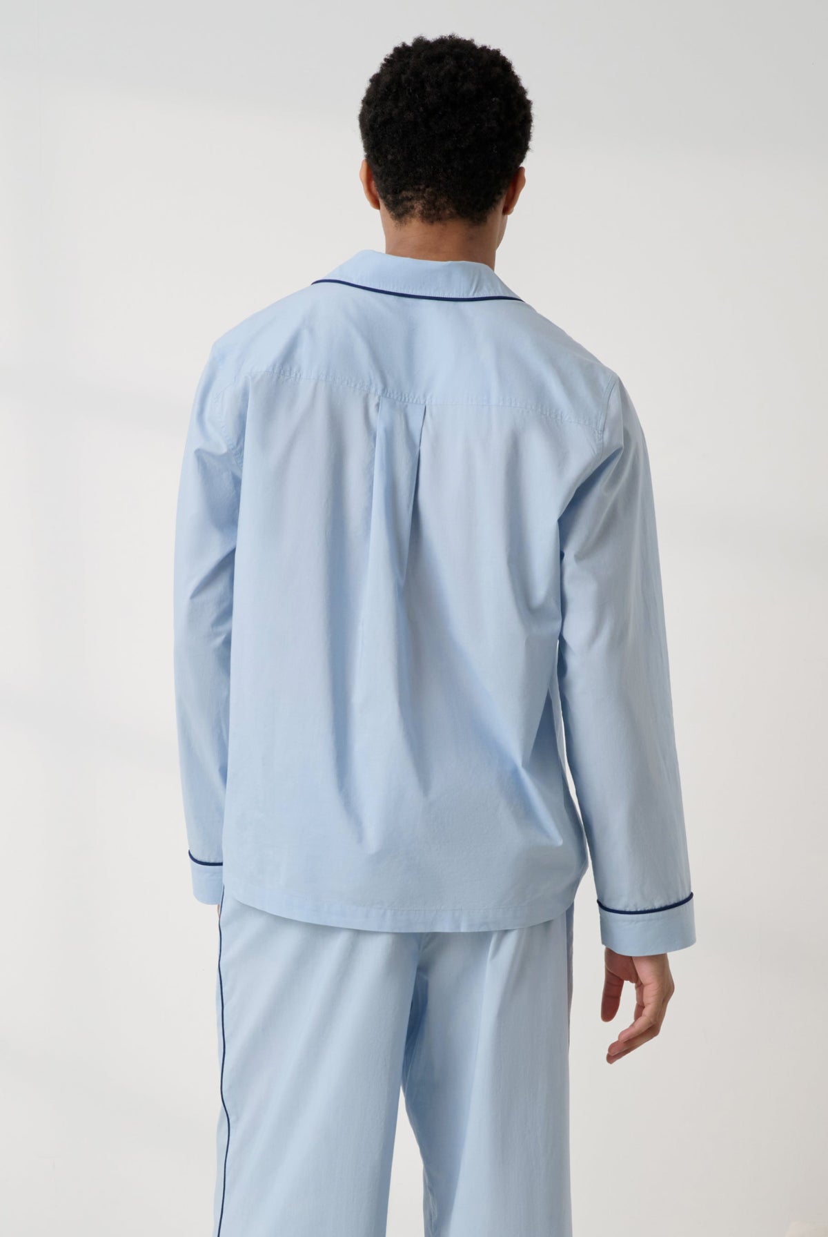Lunya Men's Pajamas - Men's Airy Cotton Piped Sleep Shirt - #STEEL BLUE/DEEP BLUE