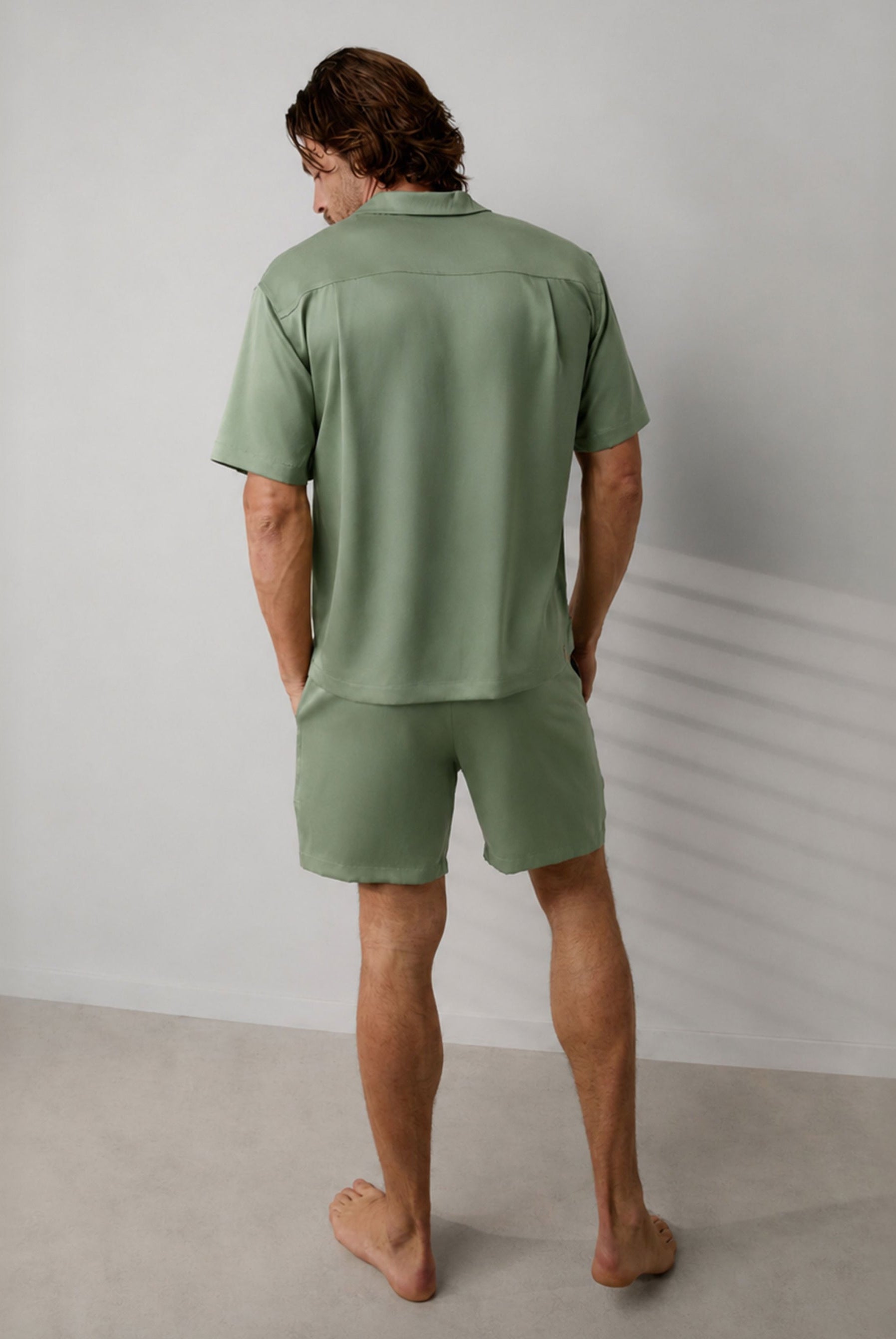 Lunya Men's Pajamas - Men's Washable Silk Button Up Short Set - #Garden Moss