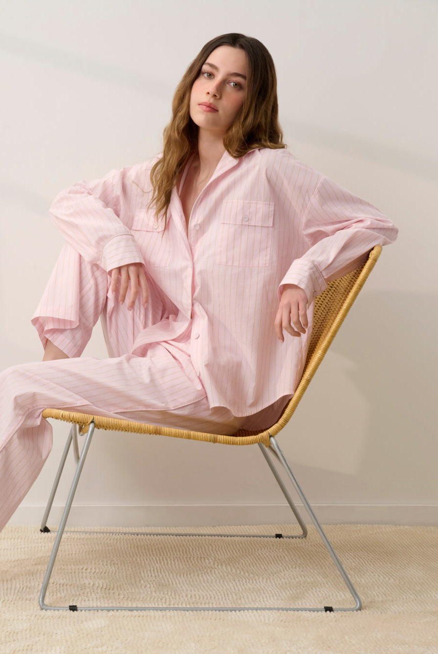 Lunya Pajamas - AIRY COTTON PIPED BUTTON DOWN #ROSEWATER STRIPE