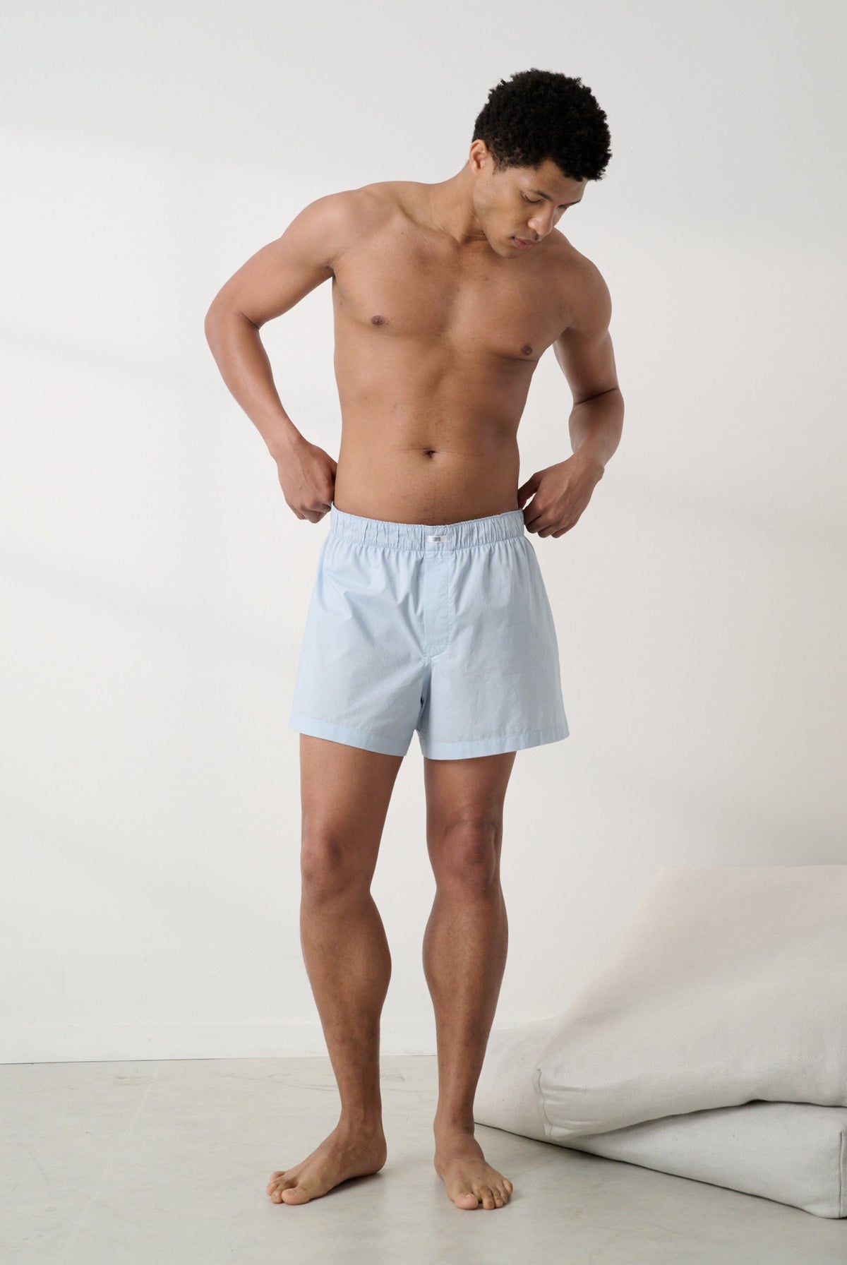 Lunya Men's Boxer - Men's Airy Cotton BOXER - #Still Blue/Deep Blue