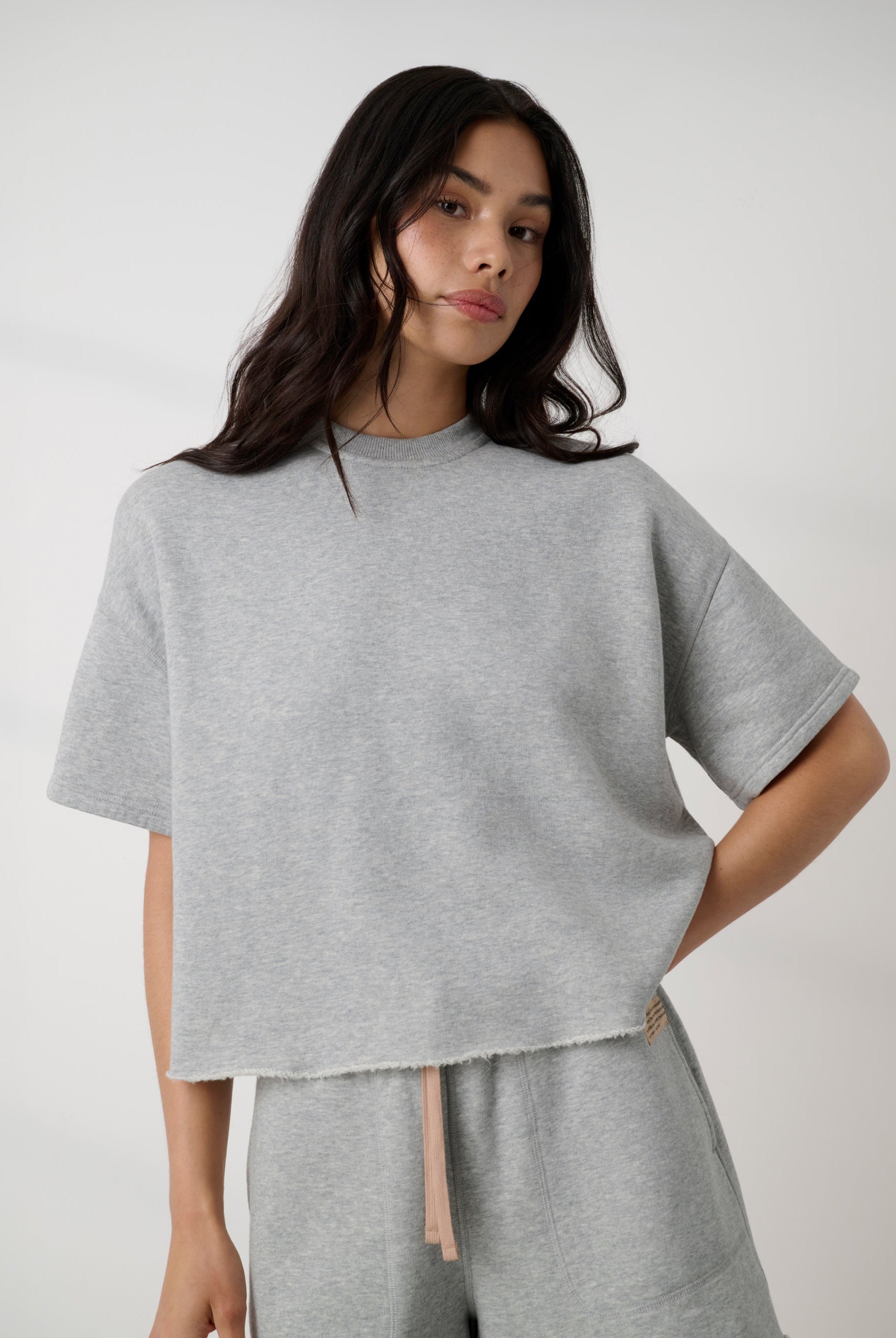 Lunya loungewear - SILKSWEATS™ MIDWEIGHT REVERSIBLE SHORT SLEEVE #NAPPING DOVE HEATHER
