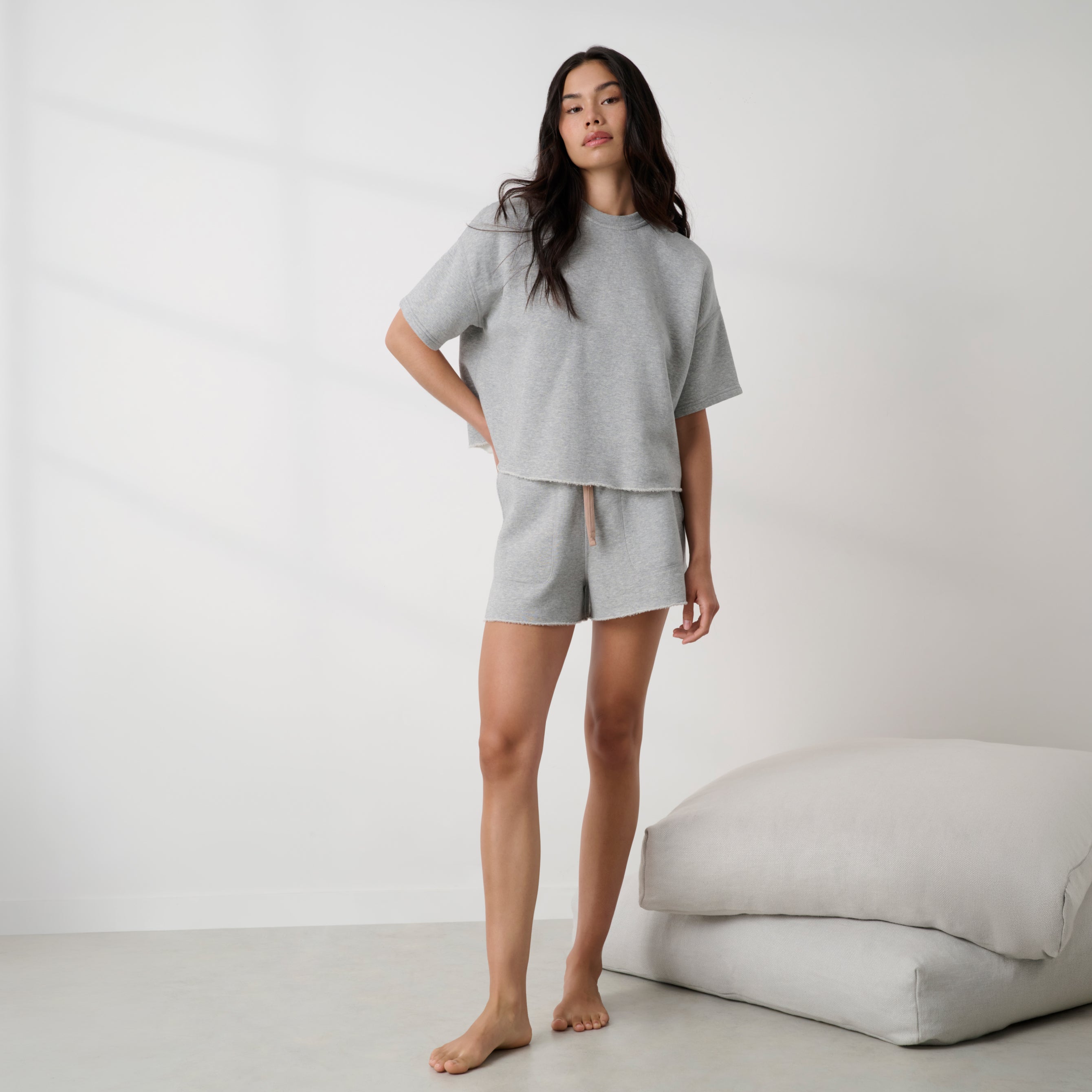 Lunya loungewear - SILKSWEATS™ MIDWEIGHT REVERSIBLE SHORT #NAPPING DOVE HEATHER