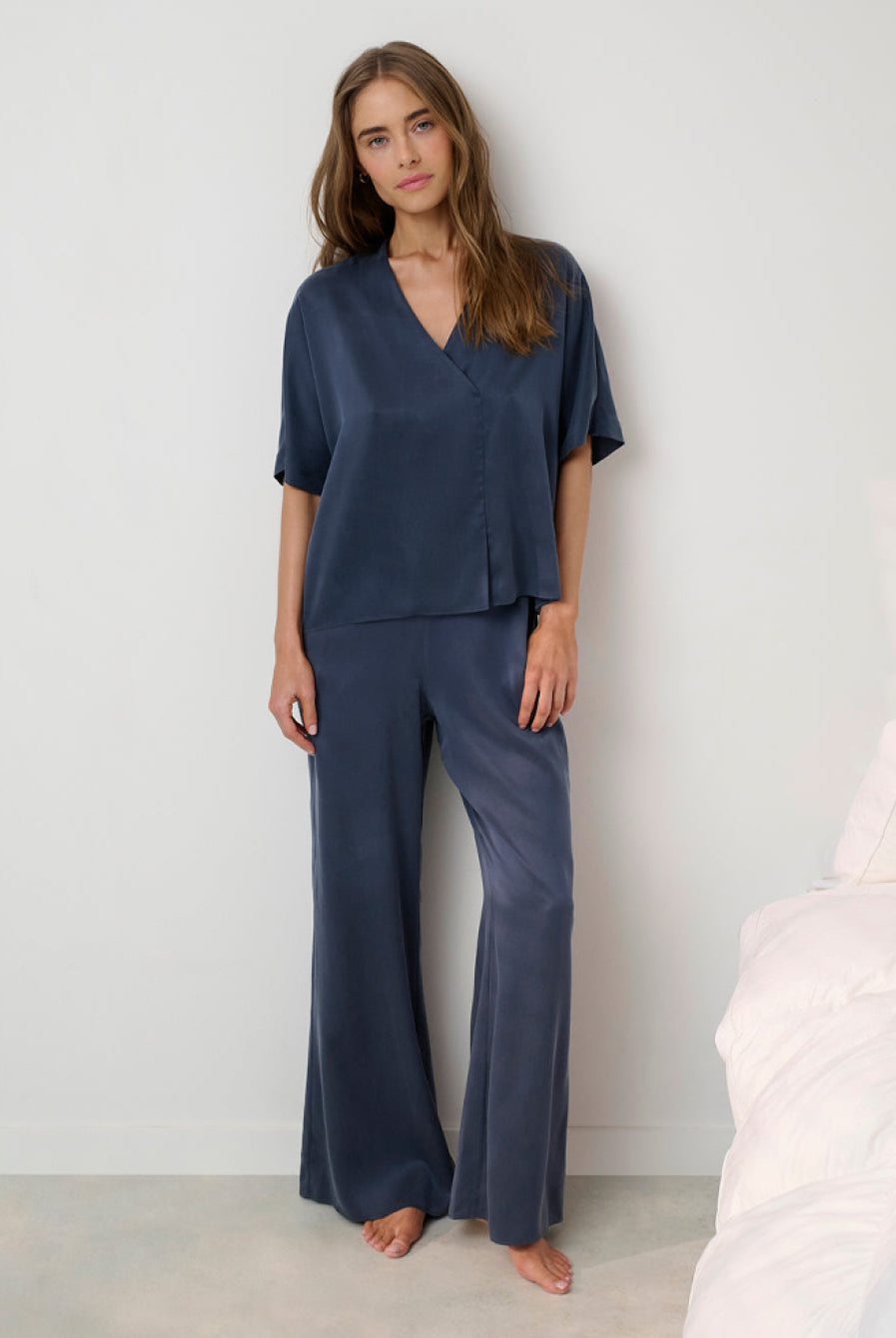 Lunya Pajamas Washable Silk Crossover Pant Set - #Deep Blue