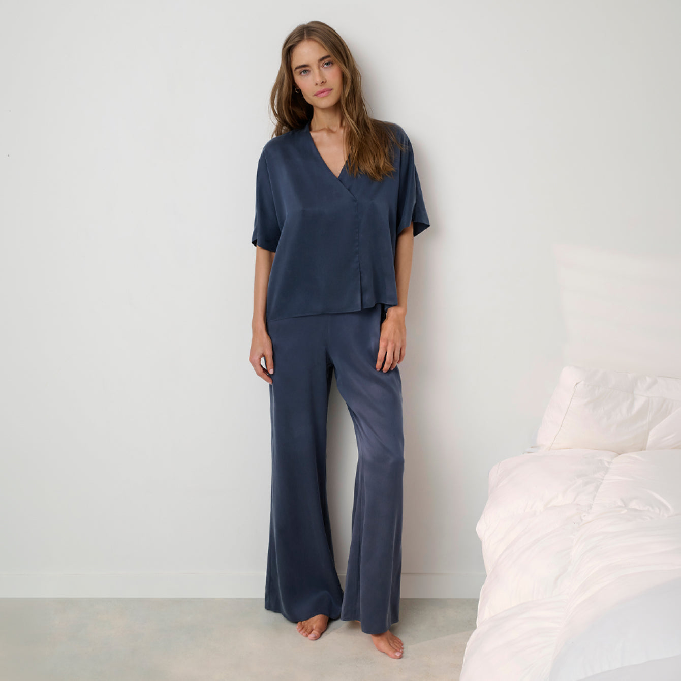 Lunya Pajamas Washable Silk Crossover Pant Set - #Deep Blue