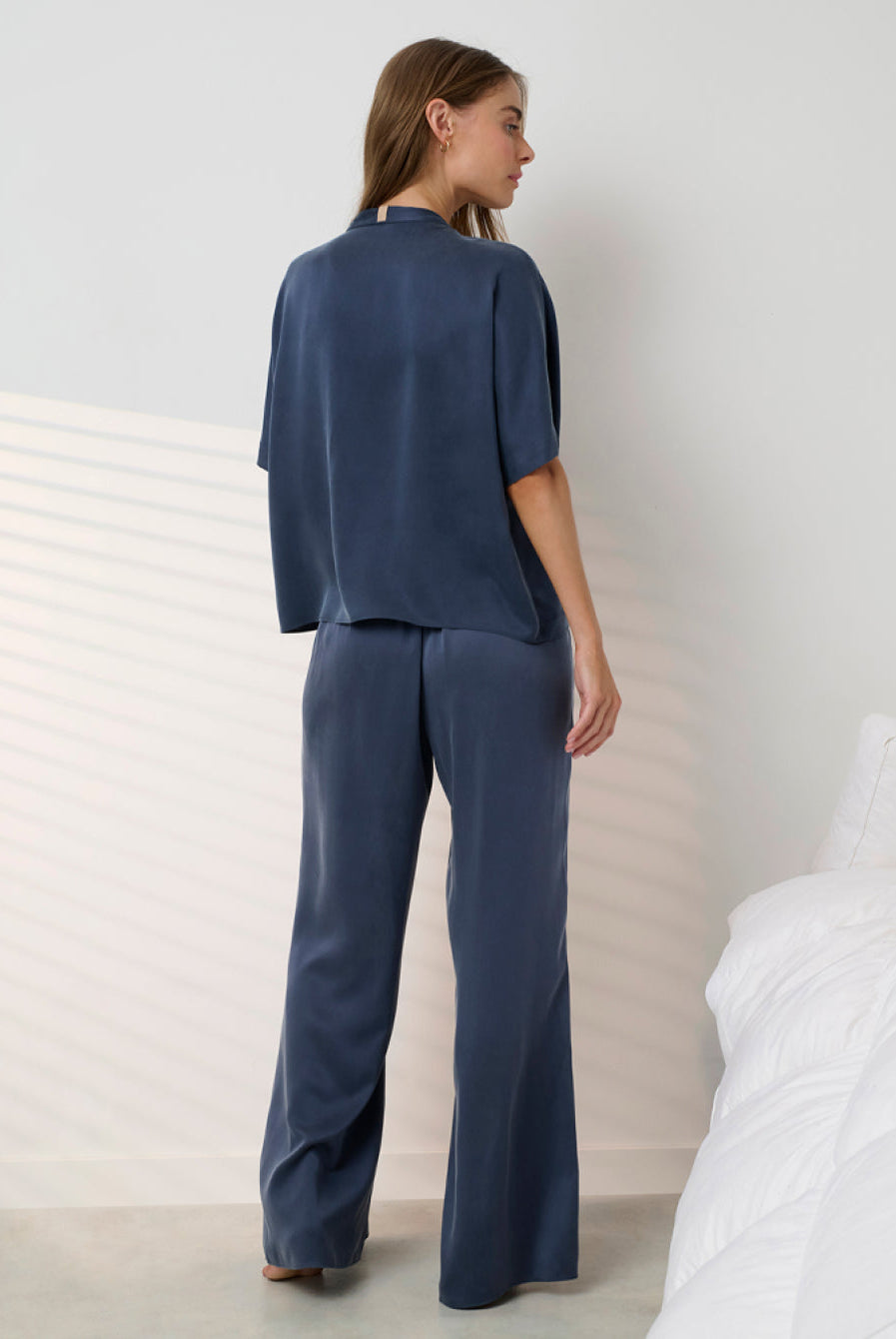 Lunya Pajamas Washable Silk Crossover Pant Set - #Deep Blue