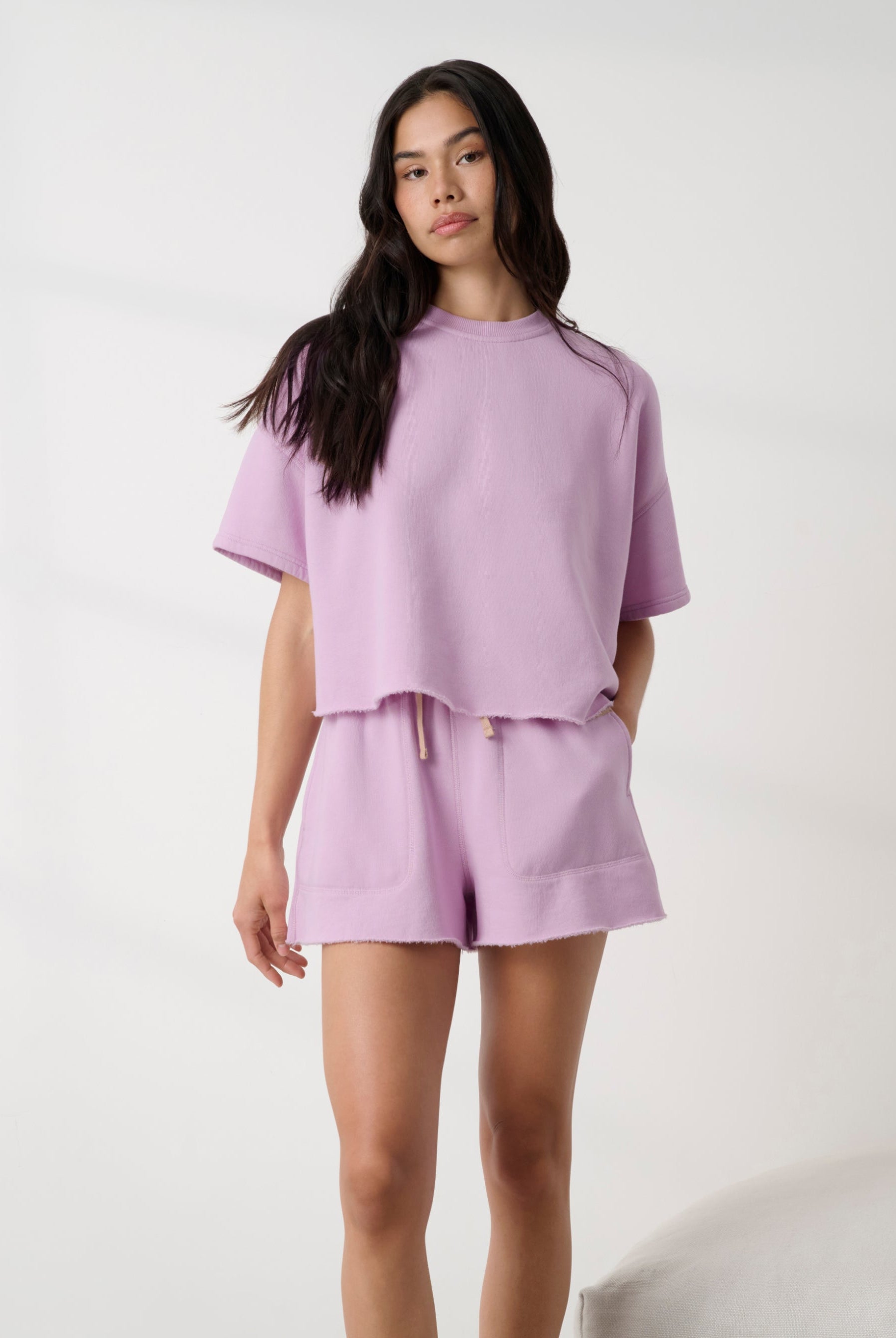 Lunya loungewear - SILKSWEATS™ MIDWEIGHT REVERSIBLE SHORT #BLUSHED LAVENDER