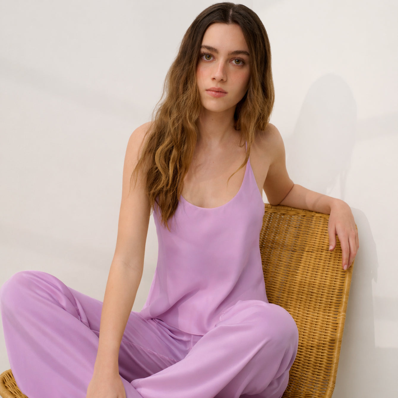 Lunya Pajamas - WASHABLE SILK BIAS CAMI PANT SET #lilac bloom