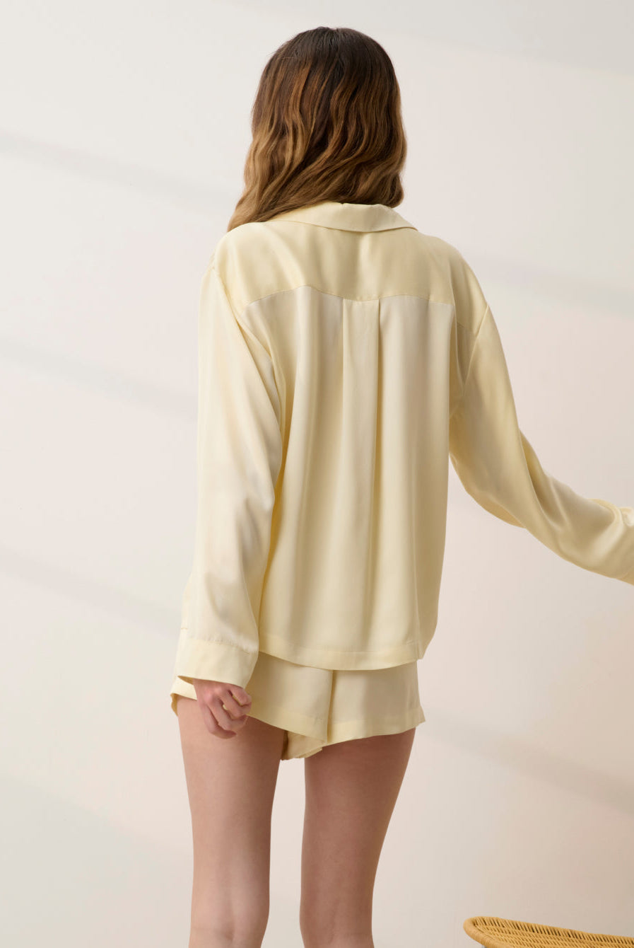 Lunya Pajamas - WASHABLE SILK BUTTON UP LONG SLEEVE SHORT SET #FRENCH BUTTER