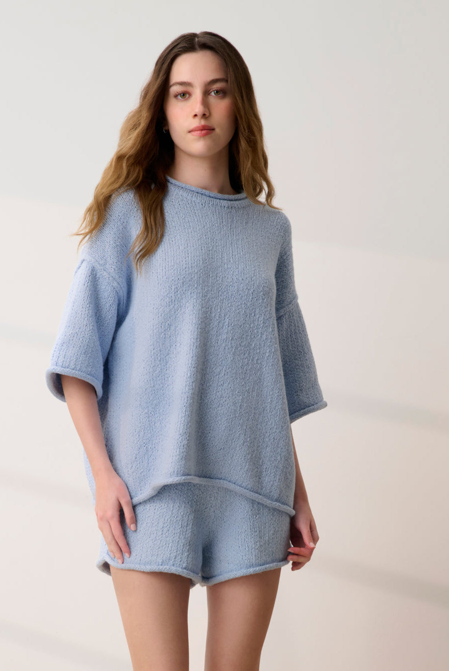 Lunya Loungewear - CLOUD COTTON SWEATER SHORT #WHISPER BLUE