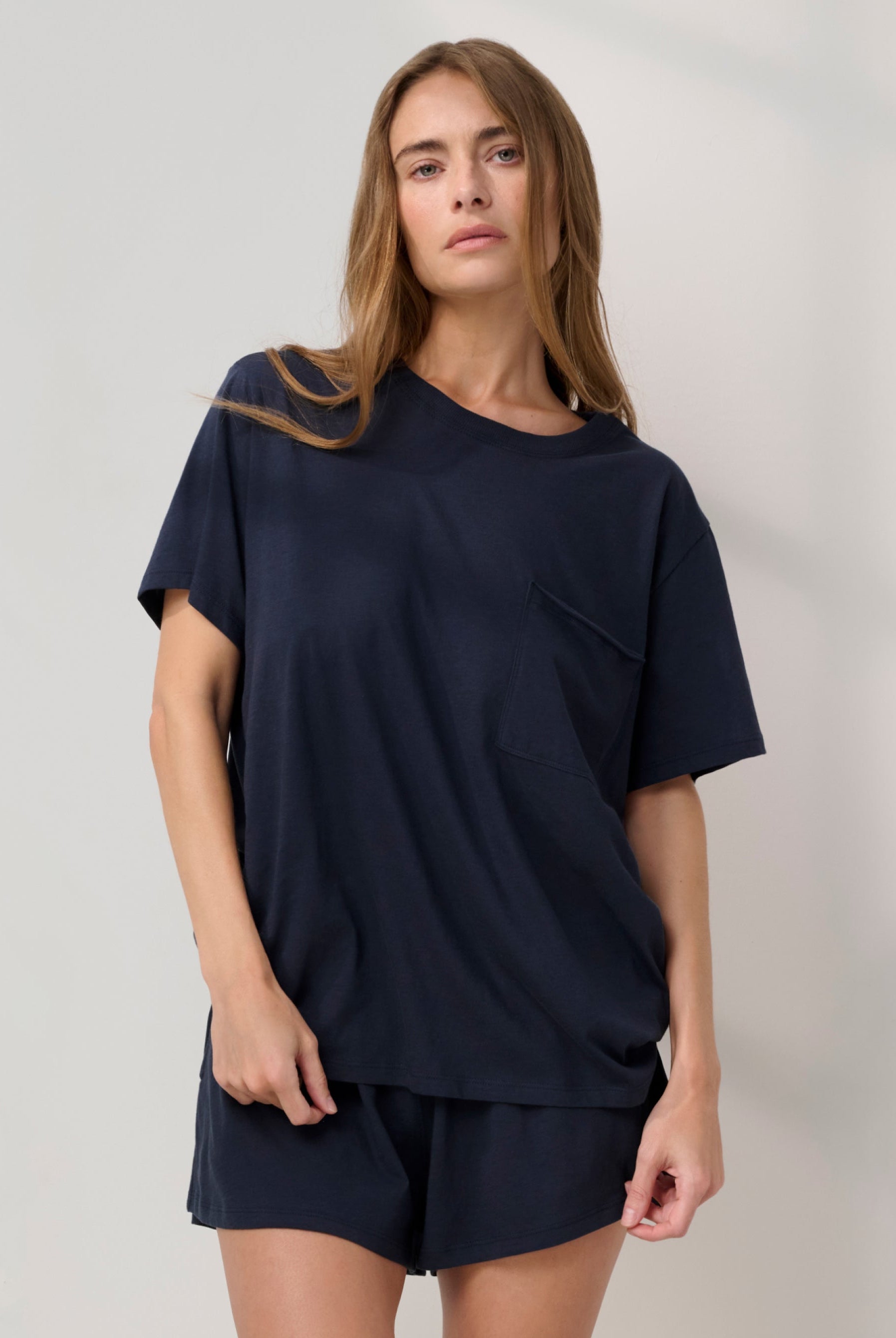 Lunya Pajamas - Organic Pima Tee Short Set #Deep Blue