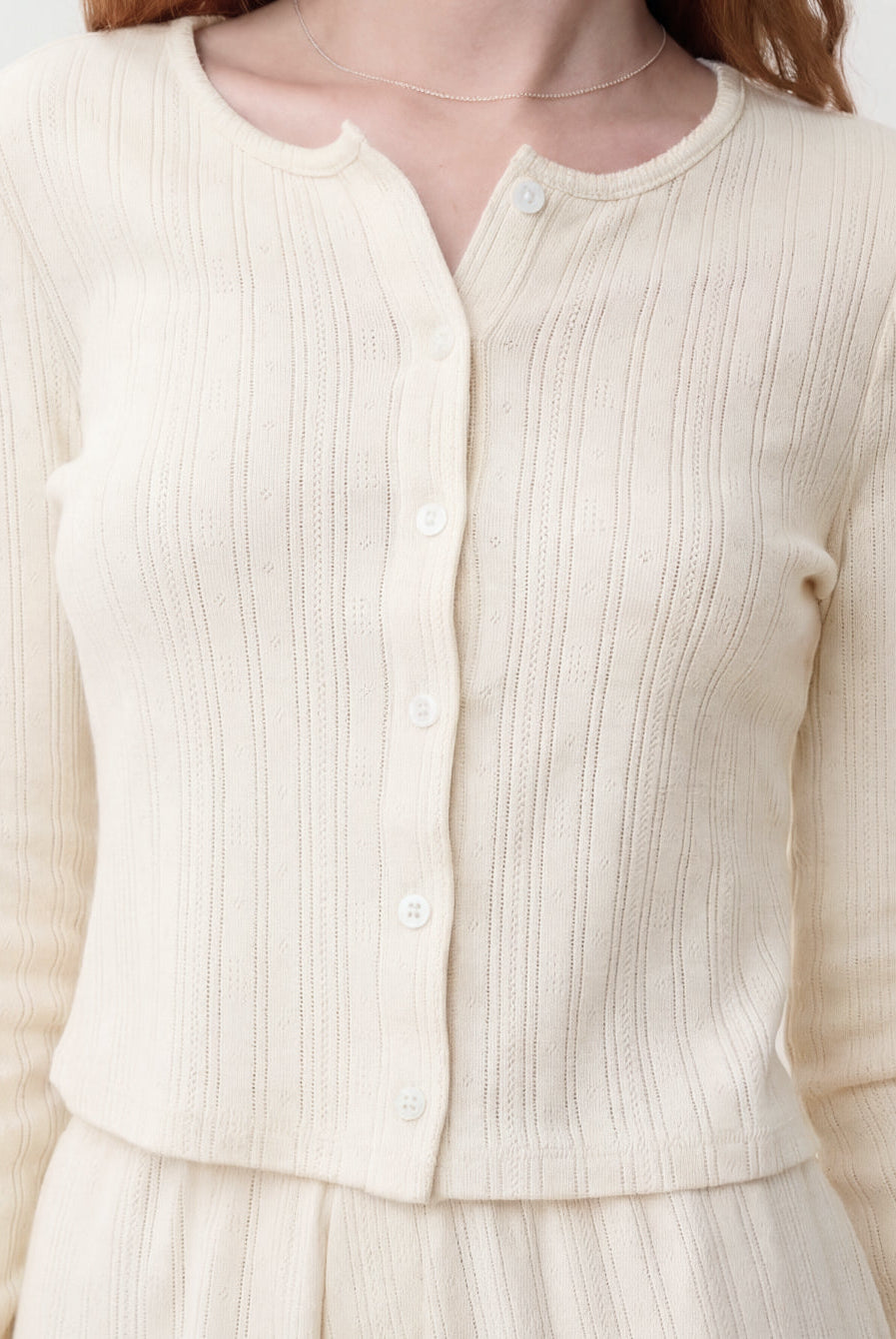Lunya Loungewear - POINTELLE CREW NECK CARDIGAN - #BUTTERCREAM