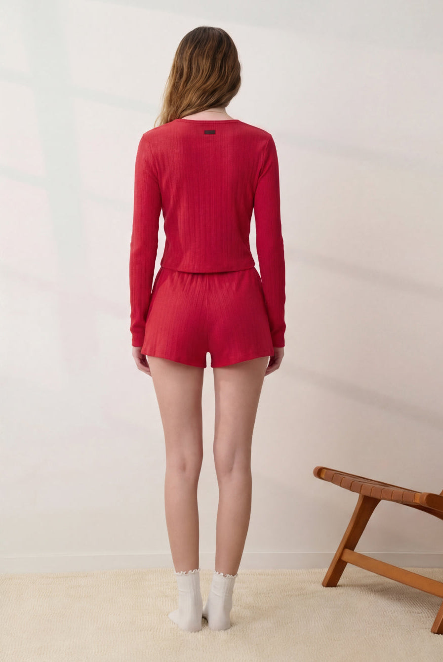 Lunya Loungewear - POINTELLE CREW NECK CARDIGAN #CAMELLIA RED