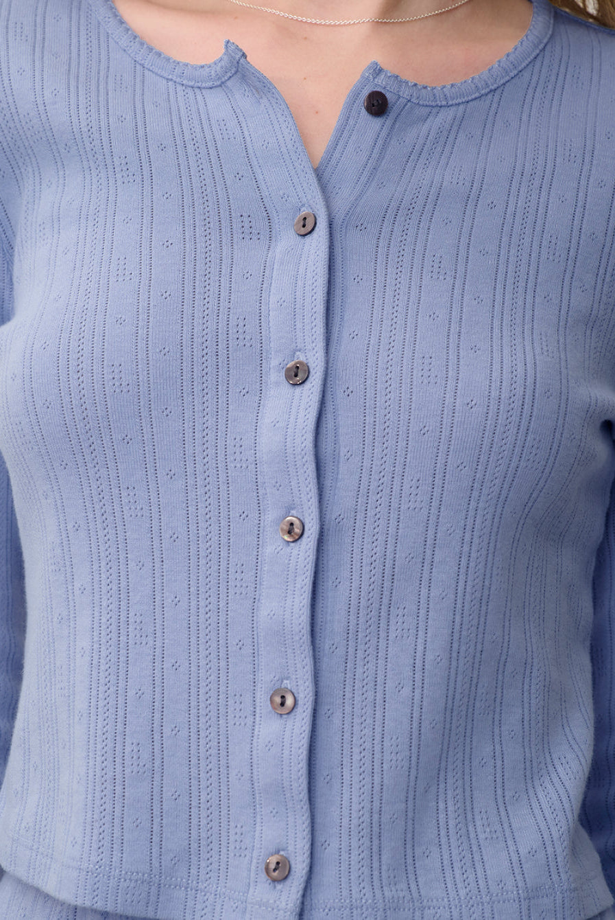 Lunya Loungewear - POINTELLE CREW NECK CARDIGAN #BLUEBELL BLOOM