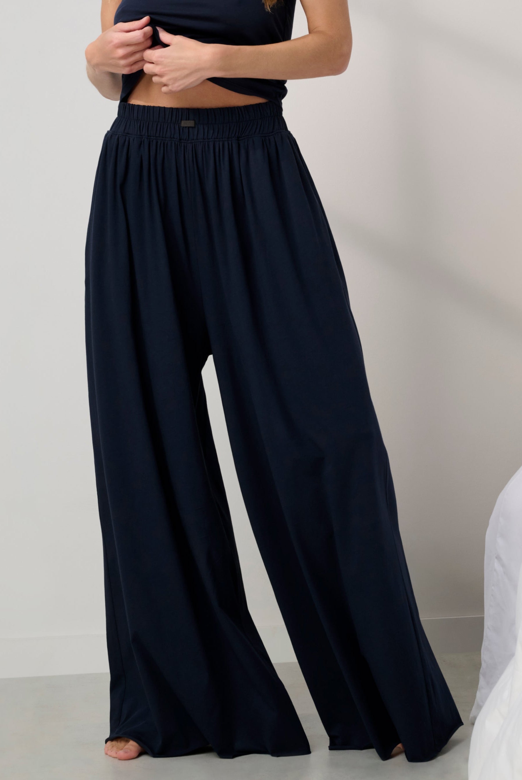 Lunya Pajamas - Organic Pima Curved Hem Tank / Organic Pima Wide Leg Pant #Deep Blue