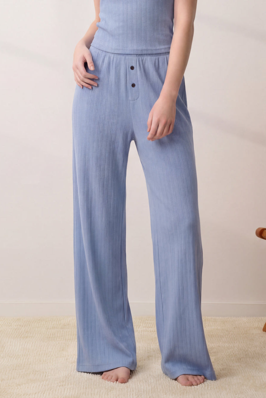 Lunya Loungewear - POINTELLE WIDE LEG PANTS #BLUEBELL BLOOM