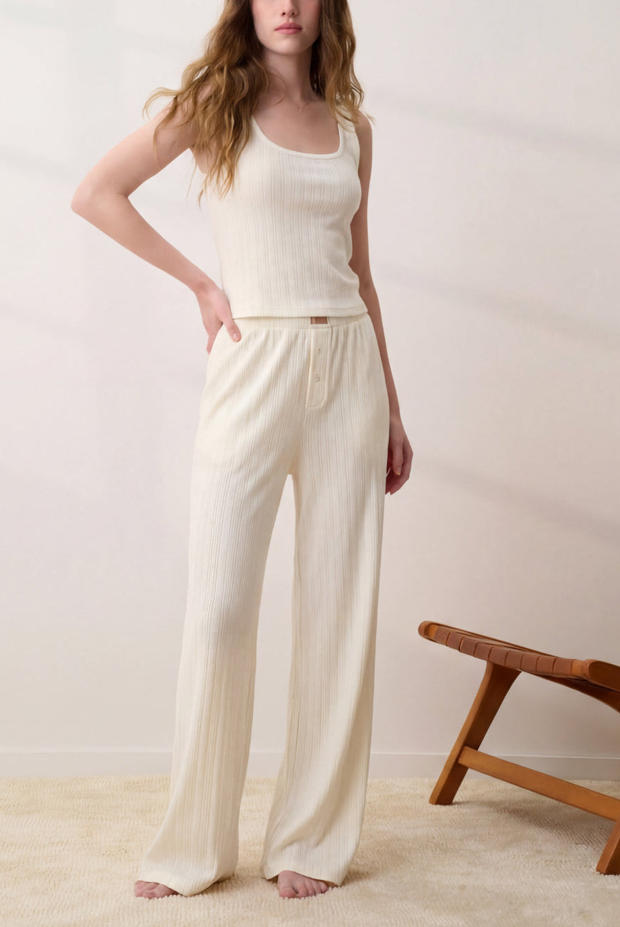 Lunya Loungewear - POINTELLE WIDE LEG PANTS #BUTTERCREAM