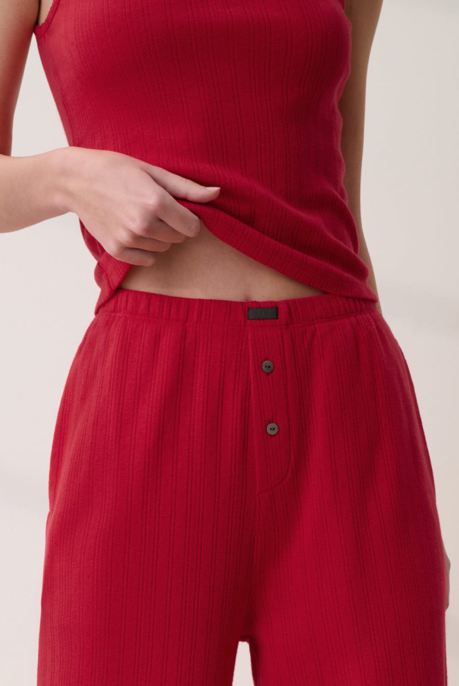 Lunya Loungewear - POINTELLE WIDE LEG PANTS #CAMELLIA RED