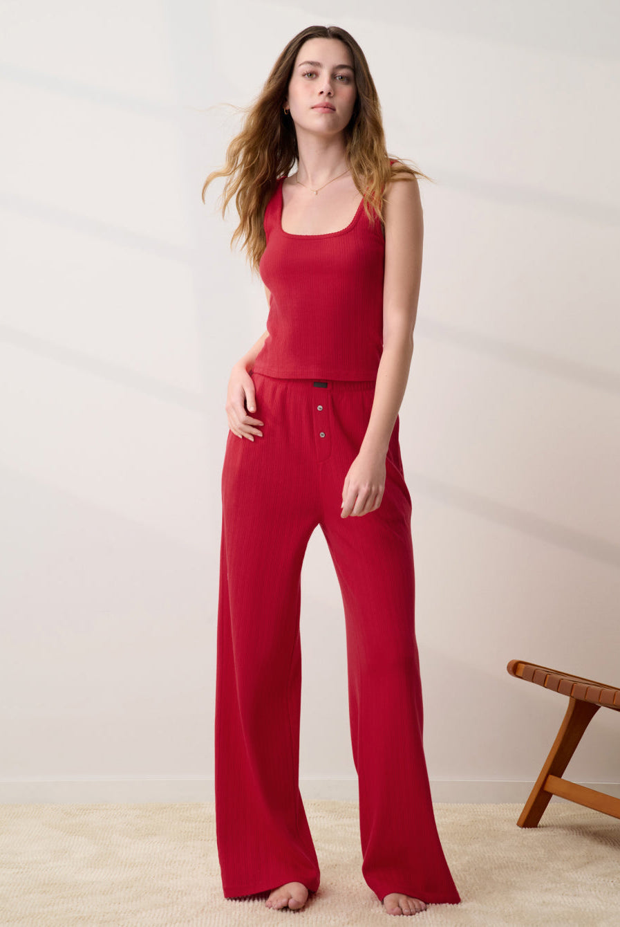 Lunya Loungewear - POINTELLE WIDE LEG PANTS #CAMELLIA RED