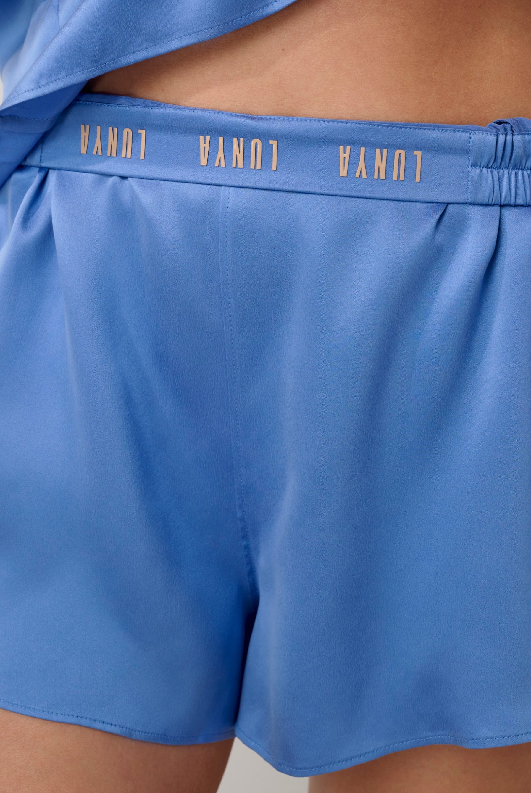 Lunya Pajamas - Washable Silk Tie Front Short Set #Current Blue
