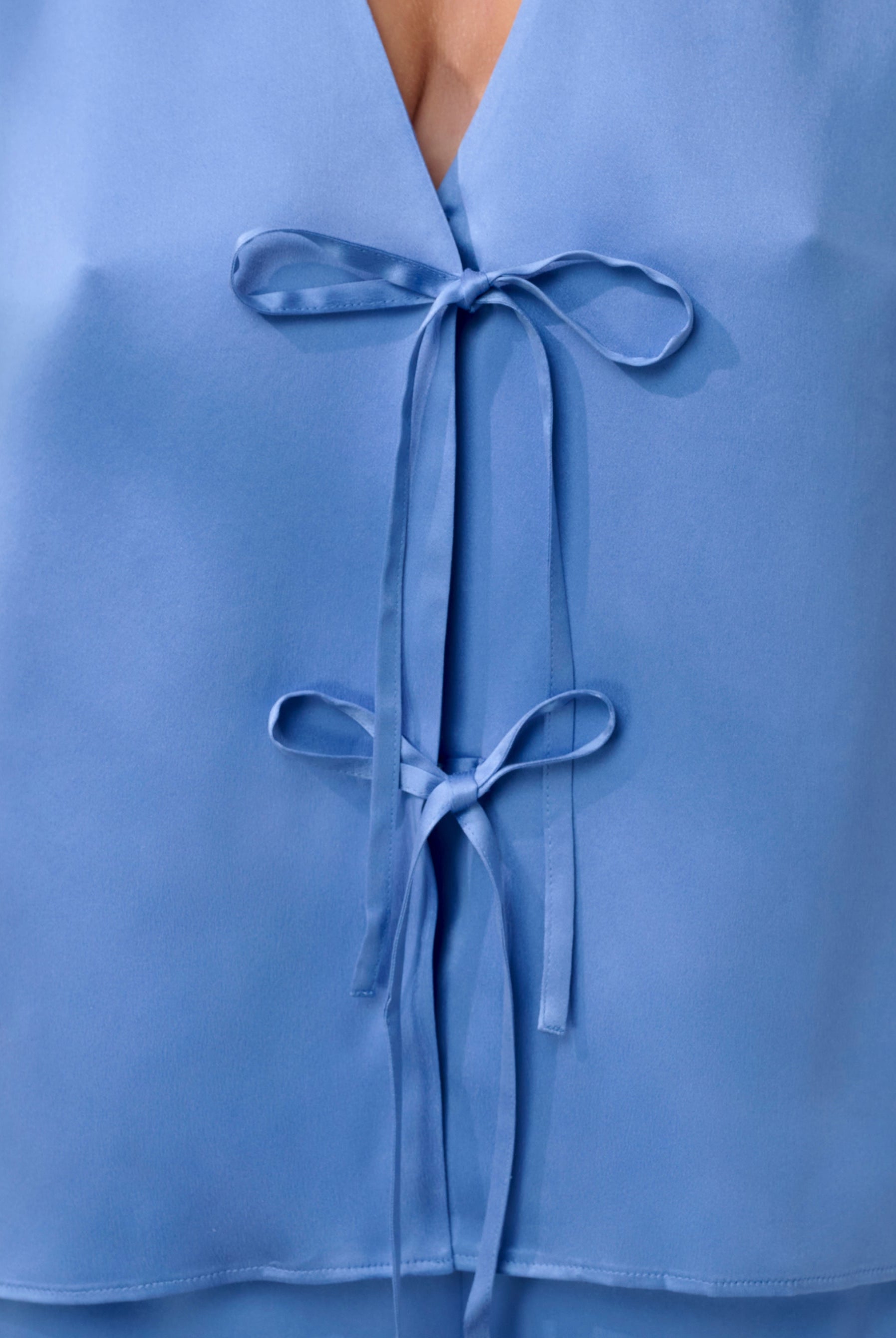 Lunya Pajamas - Washable Silk Tie Front Short Set #Current Blue