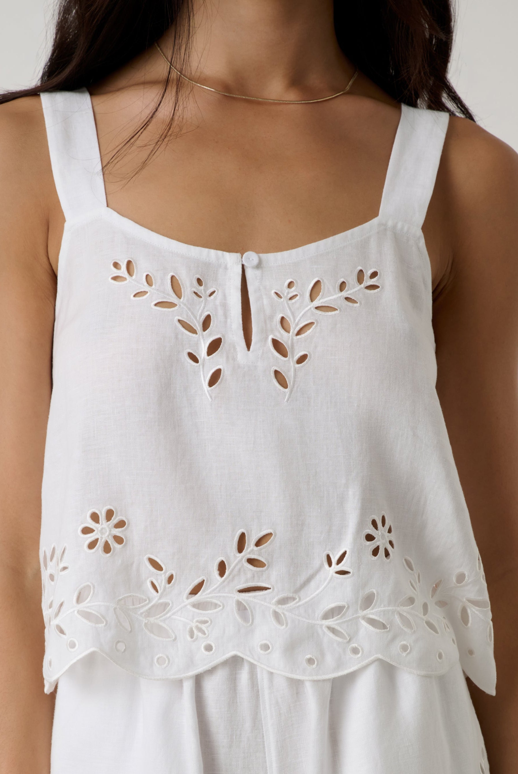 Lunya Pajamas - Linen Embroidered Eyelet Tank - #Sincere White