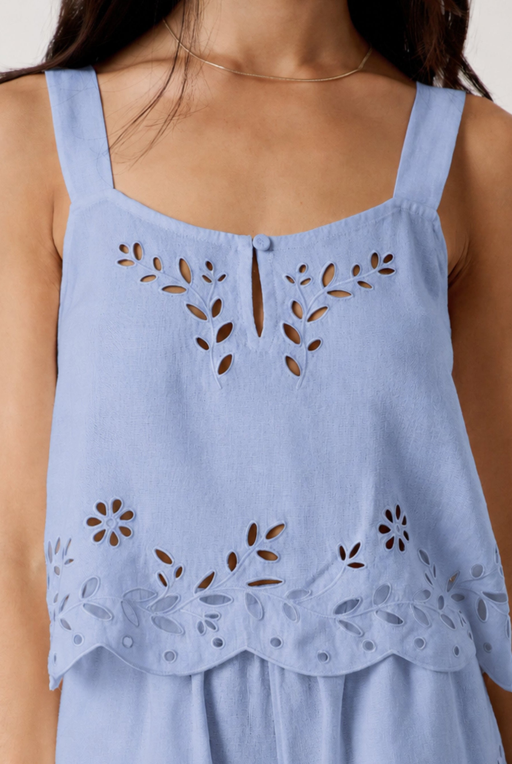 Lunya Pajamas - Linen Embroidered Eyelet Tank - #Whisper Blue