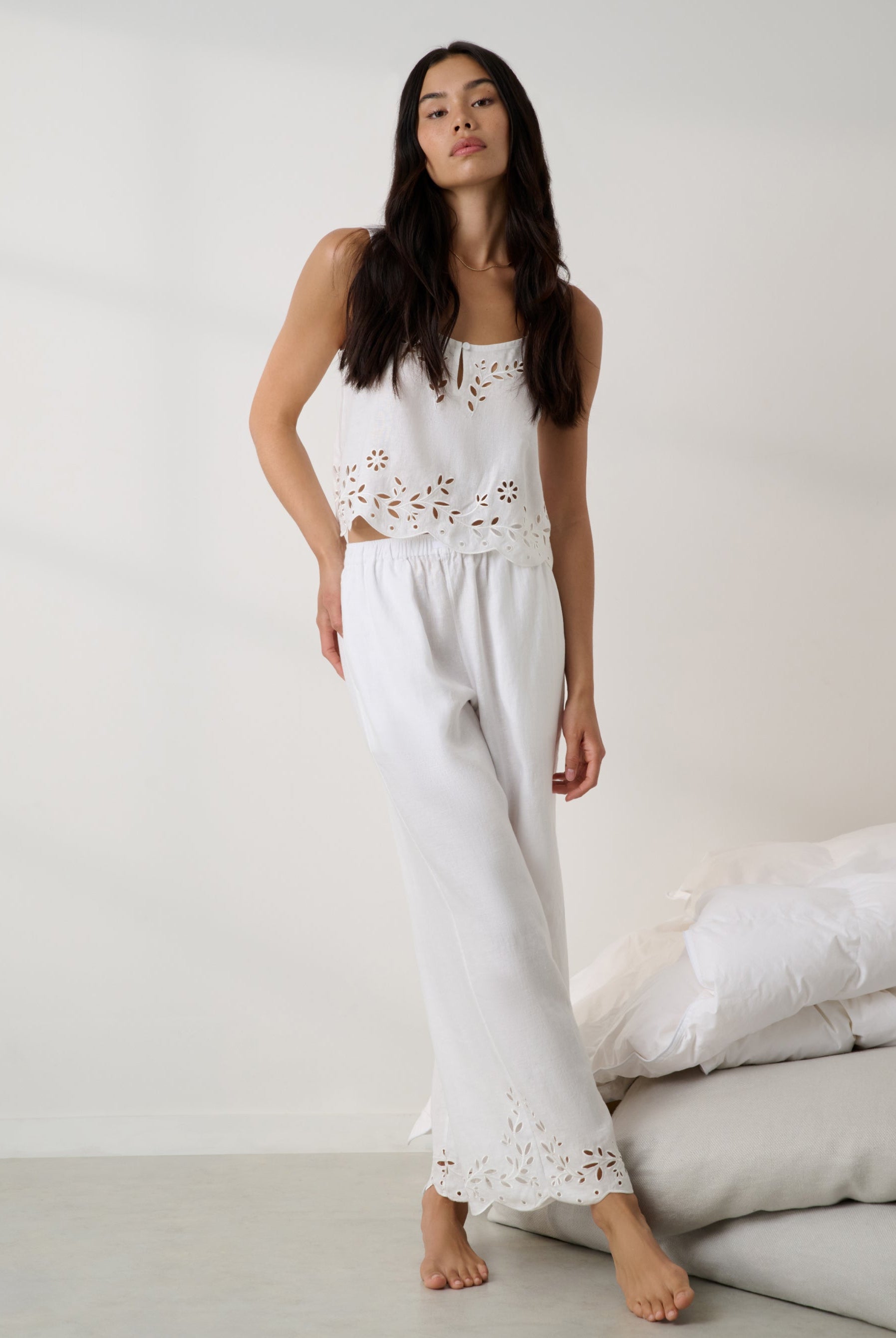 Lunya Pajamas - Linen Embroidered Eyelet Tank - #Sincere White