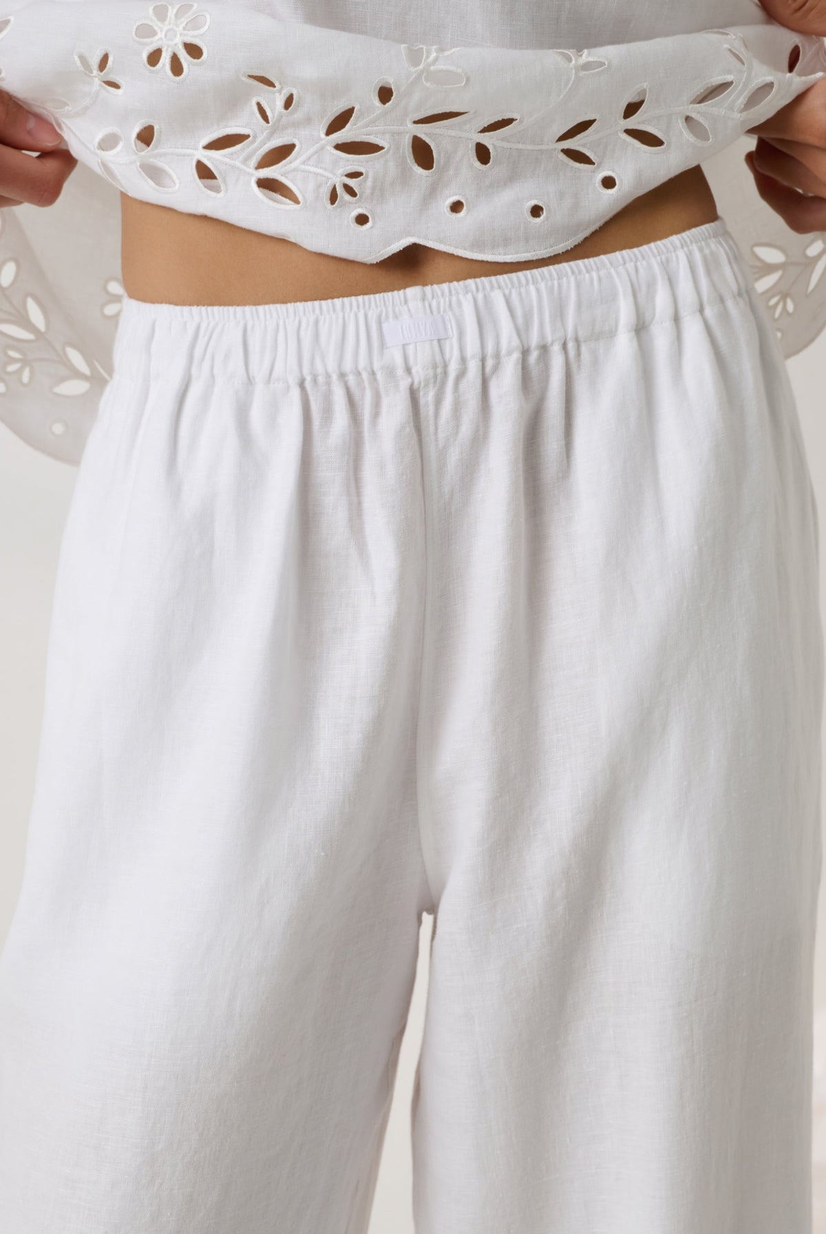 Lunya Pajamas - Linen Embroidered Eyelet Pant - #Sincere White