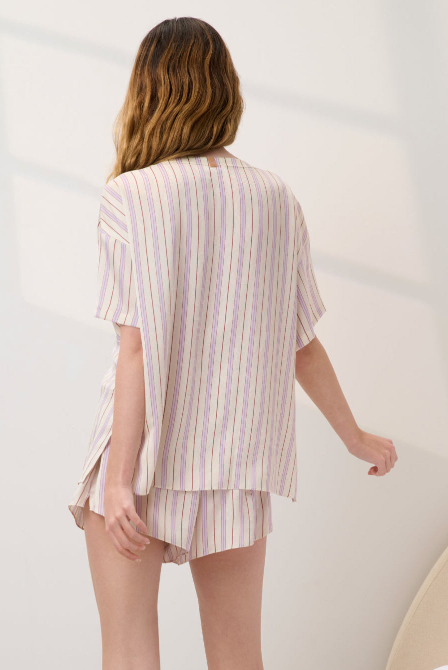 Lunya Pajamas - WASHABLE SILK TEE SHORT SET #Wisteria Stripe
