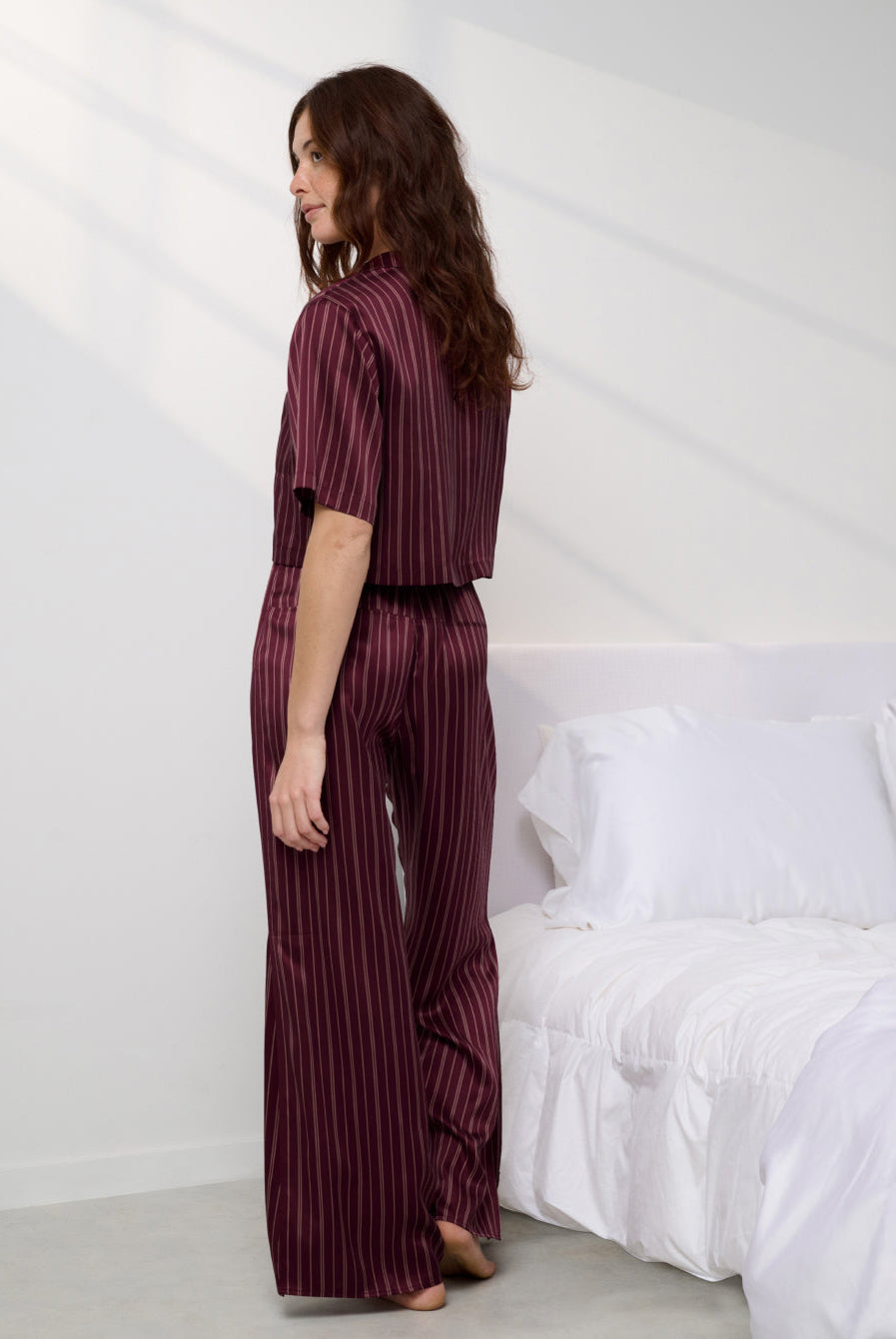 Lunya Pajamas Washable Silk High Rise Pant Set - #Currant Veil Stripe
