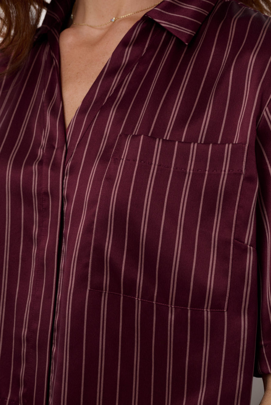 Lunya Pajamas Washable Silk High Rise Pant Set - #Currant Veil Stripe