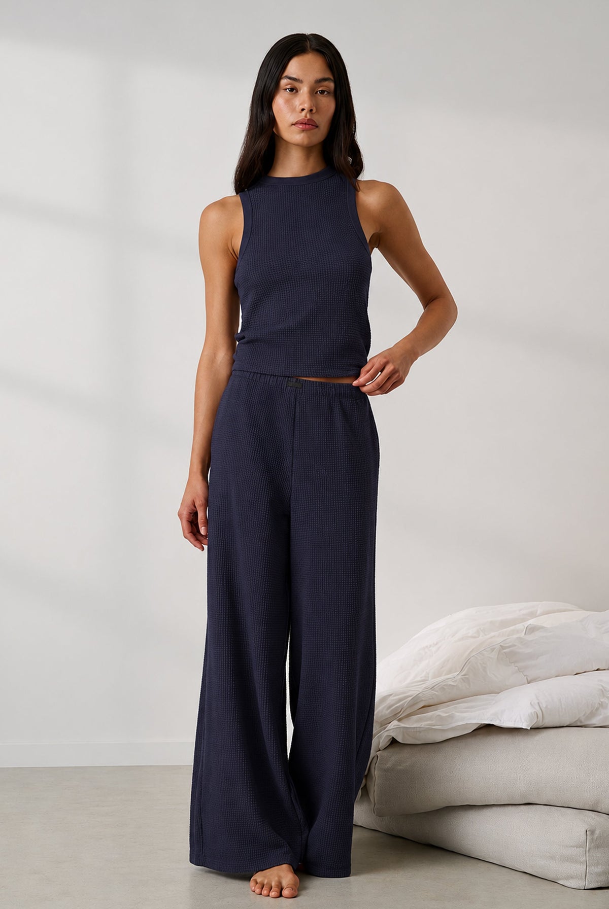 Lunya Pajamas - Organic Cotton Seersucker Pant #Deep Blue