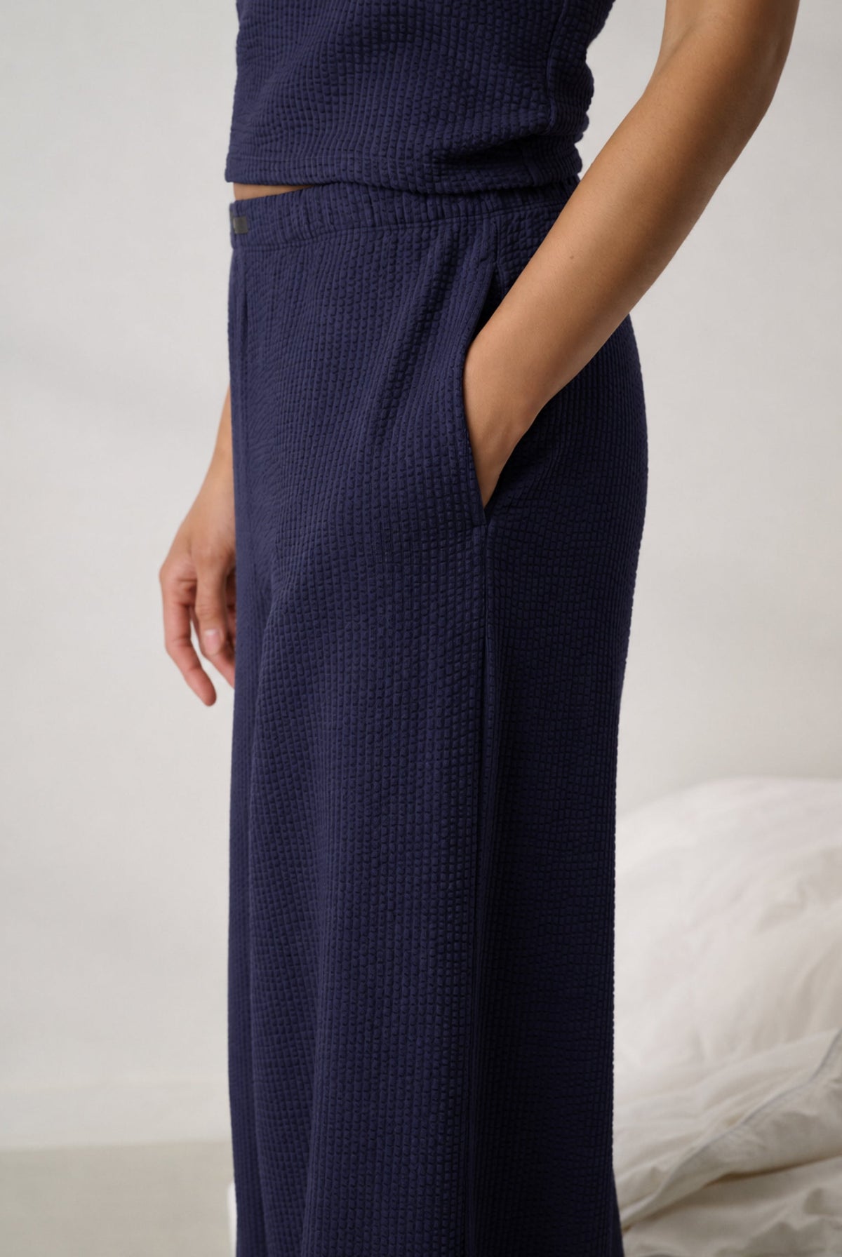 Lunya Pajamas - Organic Cotton Seersucker Pant #Deep Blue