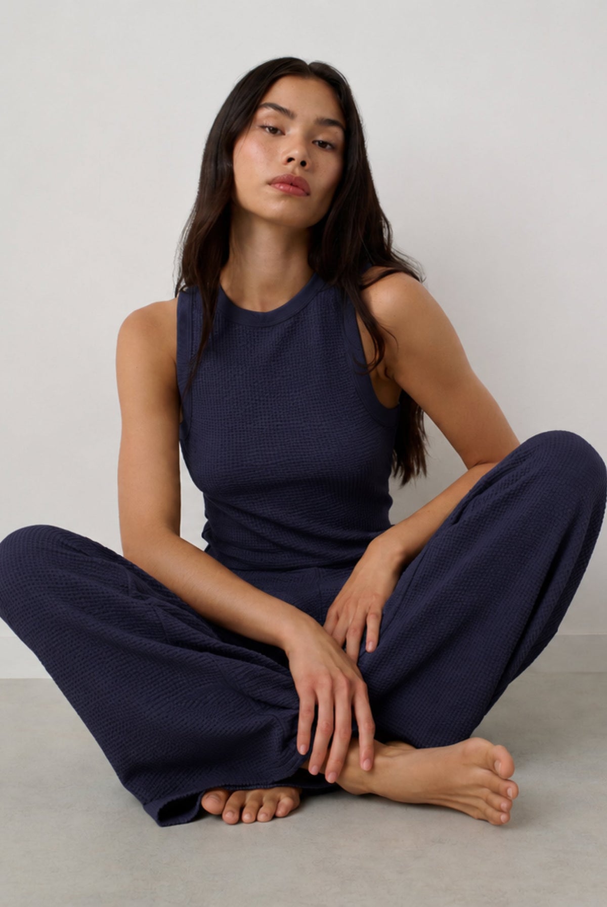 Lunya Pajamas - Organic Cotton Seersucker Pant #Deep Blue