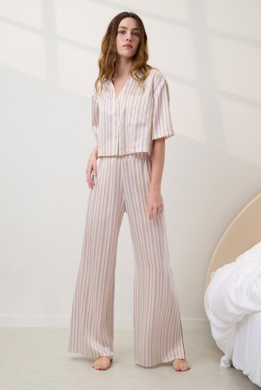 Lunya Pajamas - WASHABLE SILK HIGH RISE PANT SET #Wisteria Stripe