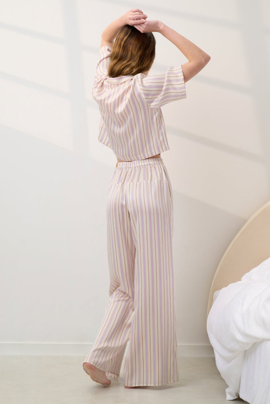 Lunya Pajamas - WASHABLE SILK HIGH RISE PANT SET #Wisteria Stripe