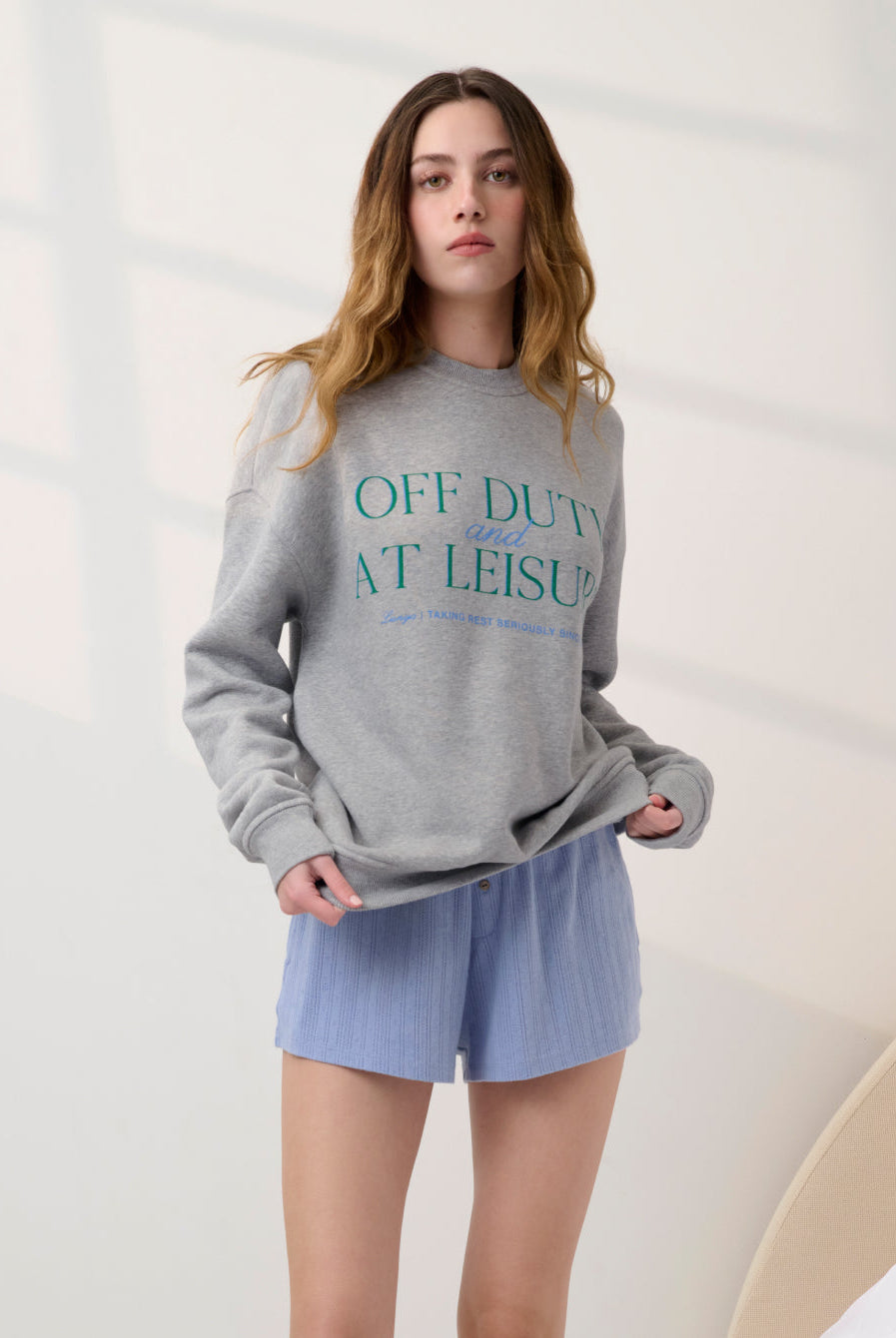 Lunya Loungewear - Silksweats™ Midweight Graphic Sweatshirt Off Duty Leisure #H Grey/Meadow