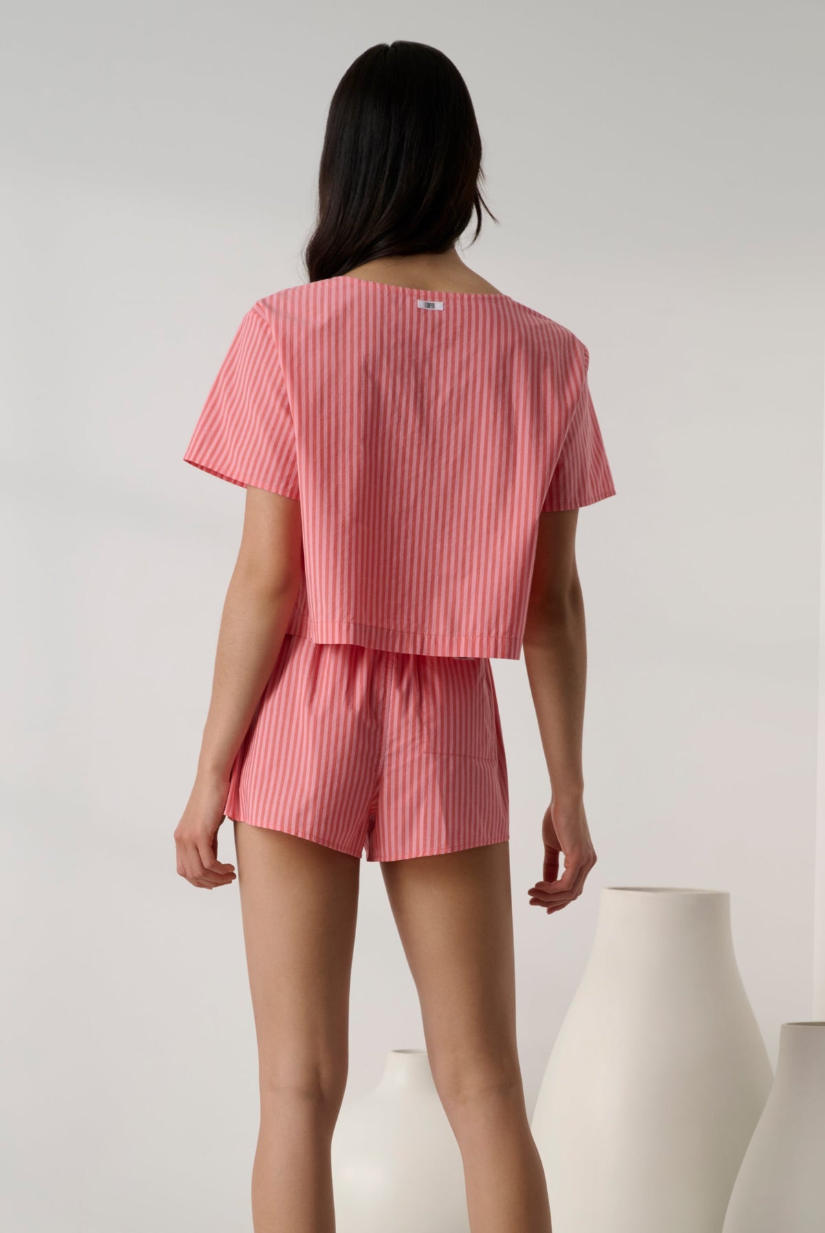 Lunya Pajamas - Airy Cotton Tie Front Top #Sunset Stripe
