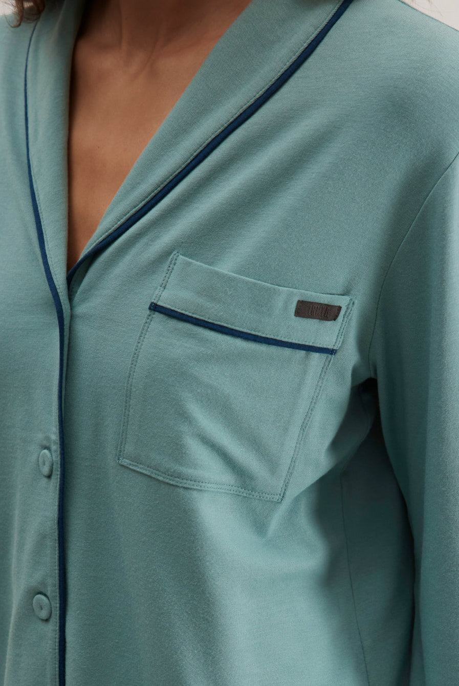 Lunya Pajamas Slumberknit™ Shawl Collar Button Down Pant Set - #Musing Moss/Nocturnal Slate