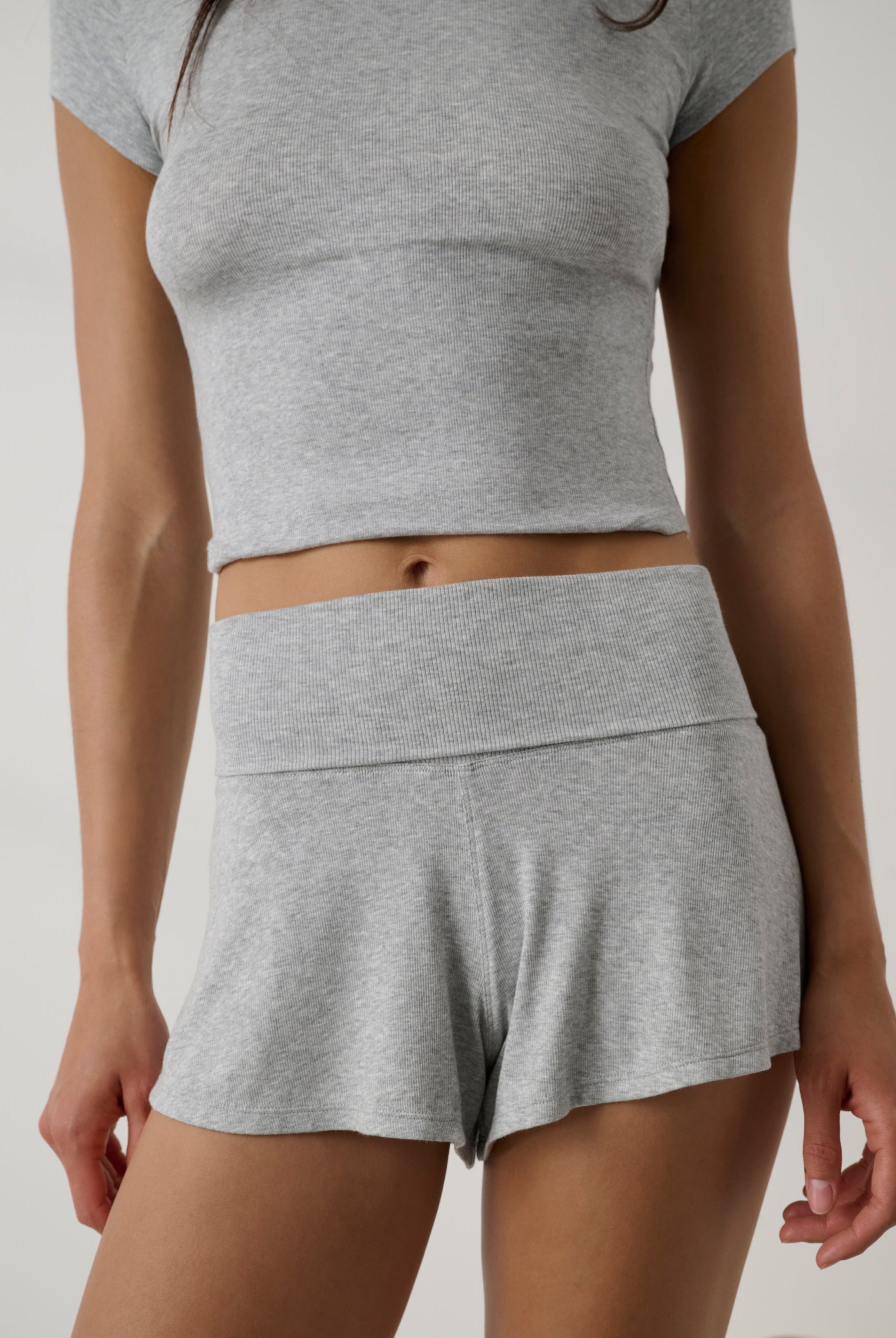 Lunya Pajamas - Soft Modal Rib Foldover Short #Napping Dove Heather