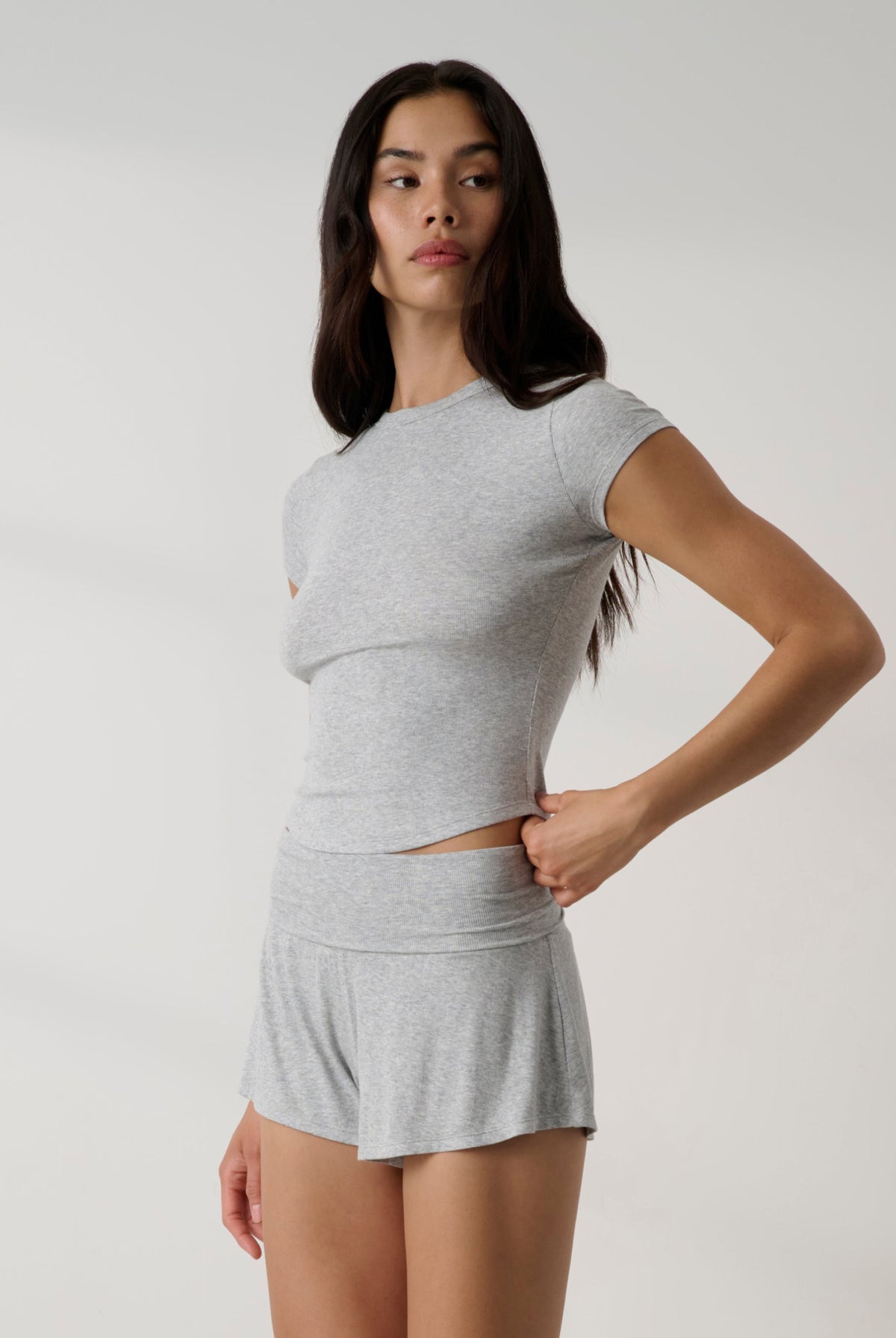 Lunya Pajamas - Soft Modal Curved Hem Tee #Napping Dove Heather